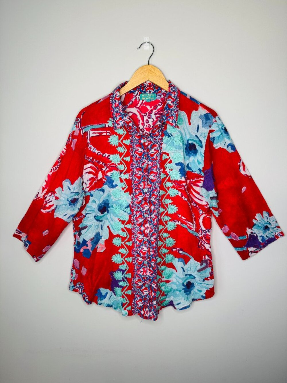 Antica Sartoria by Giacomo Cinque Long Sleeve Button Up Womens L Pink Blue Embro